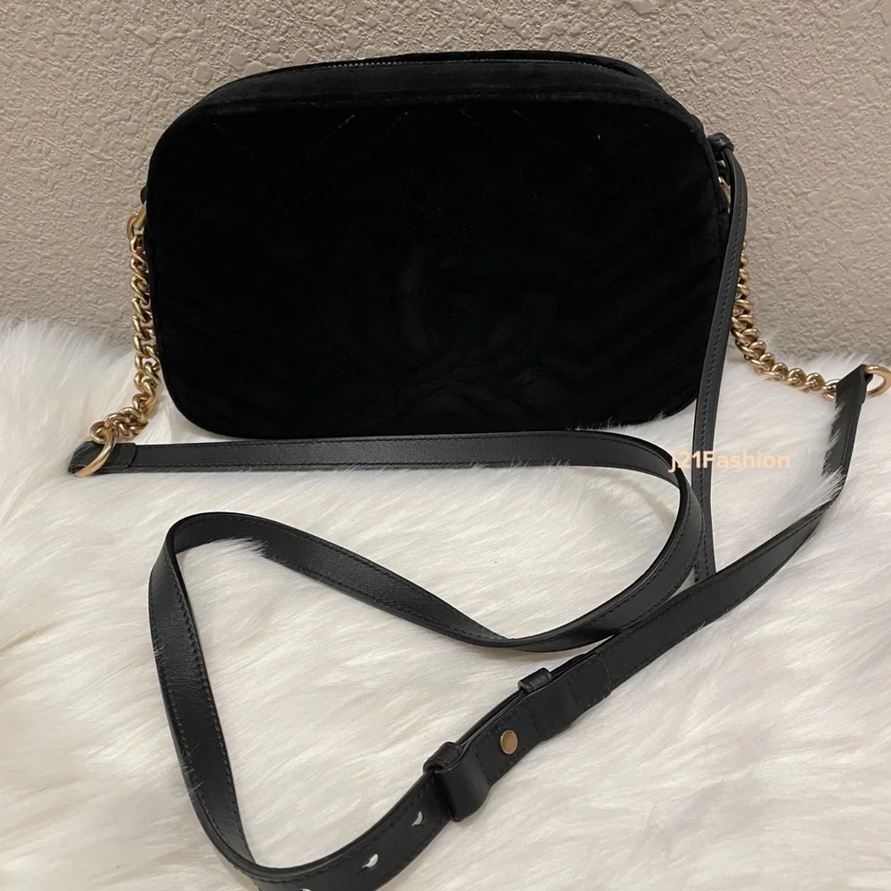 Gucci Camera Bag GG Marmont Velvet Small Black. - Picture 4 of 11